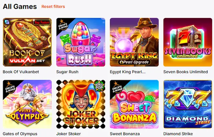 VulkanBet Casino games