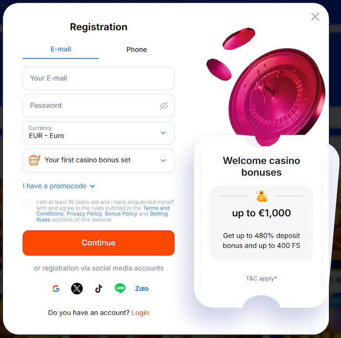 VulkanBet Casino login